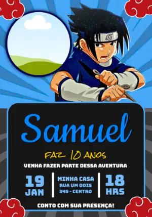 Convite de Aniversário Sasuke Naruto Editável para Imprimir