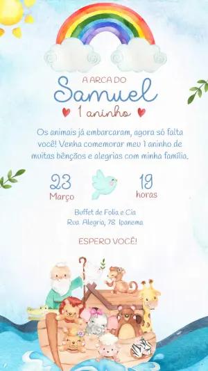 Convite de Aniversário Arca de Noé Aquarela Editável