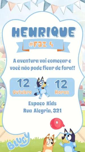 Convite de Aniversário Bluey Colorido para Editar Online