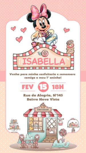 Convite Digital Aniversário Confeitaria da Minnie para Editar
