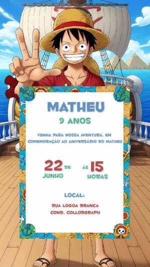 Convite de Aniversário One Piece com Luffy para Editar Online