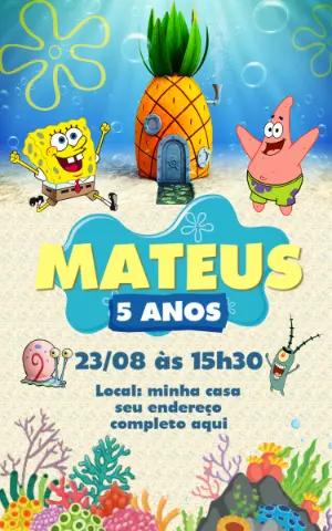 Convite de Aniversário Bob Esponja para Editar
