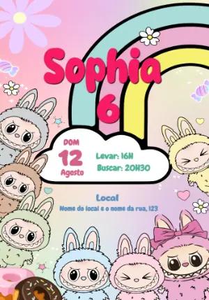 Convite de Aniversário Labubu com Coelhinhos para Editar Online
