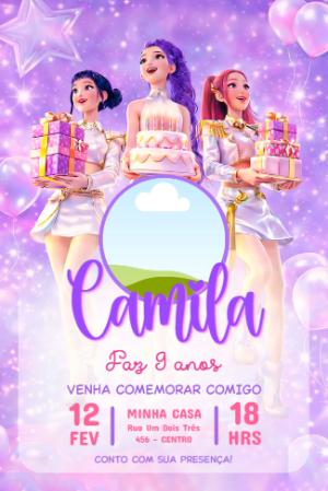 Convite de Aniversário Guerreiras do Kpop com Foto Editável