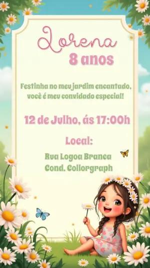 Convite Aniversário Jardim Encantado com Menina para Editar Online