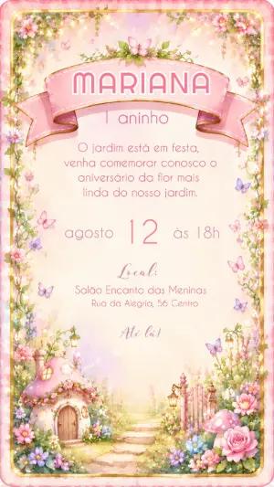 Convite de Aniversário Jardim Encantado das Fadas Editável