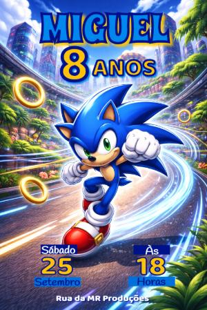Convite de Aniversário Sonic para Editar e Enviar Online