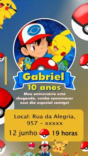 Convite de Aniversário Pokémon Editável