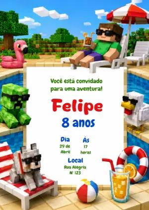 Convite de Aniversário Minecraft Piscina para Editar Online