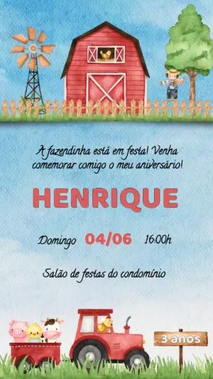 Convite Aniversário Fazendinha Aquarela para Editar Online