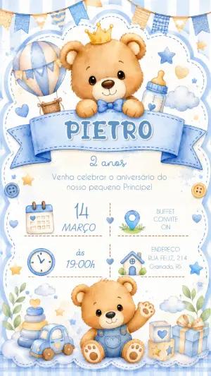 Convite de Aniversário Ursinho Príncipe Aviador Editável