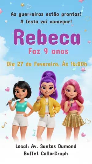 Convite de Aniversário Guerreiras do K-pop 3D para Editar