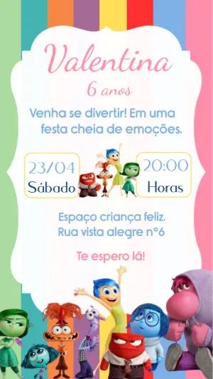Convite de Aniversário Divertida Mente Colorido para Editar