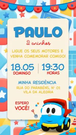 Convite de Aniversário Infantil Léo o Caminhão Editável