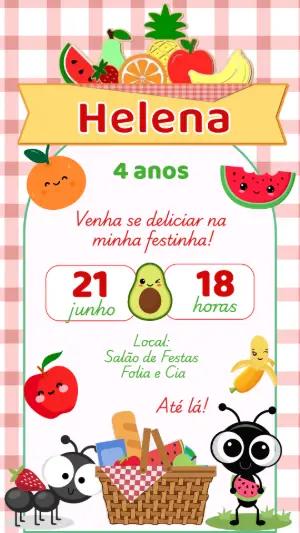 Convite Aniversário Piquenique e Frutas para Editar Online