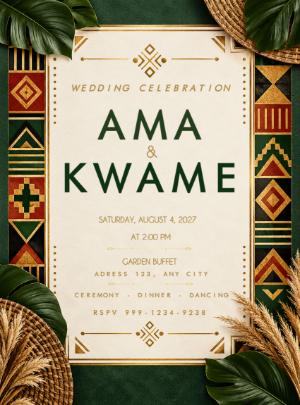 African Kente Wedding Invitation Editable Template