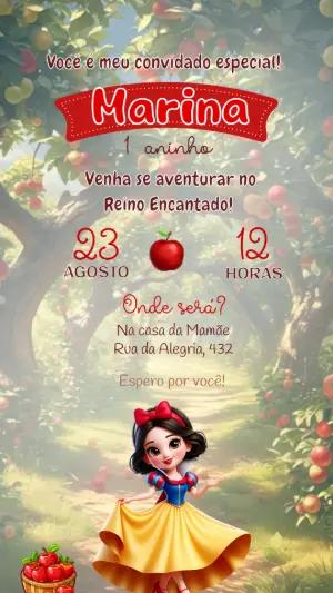 Convite de Aniversário Branca de Neve Baby Editável