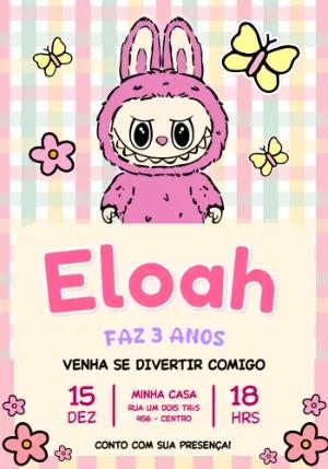 Convite de Aniversário Infantil Labubu Fofo para Editar