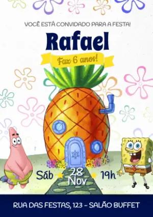 Convite de Aniversário Bob Esponja para Editar Online