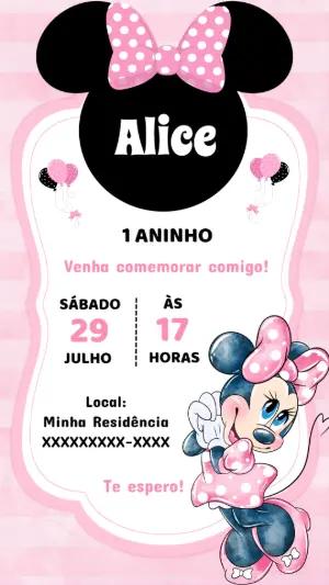 Convite de Aniversário Minnie Rosa para Editar Online