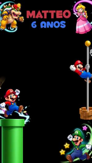 Moldura de Foto Super Mario para Story de Aniversário Editável
