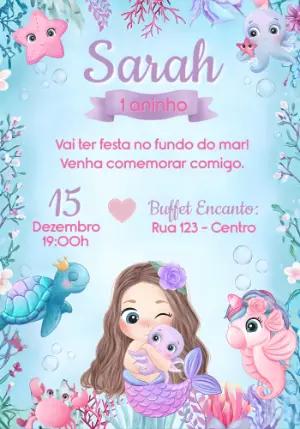Convite de Aniversário Sereia Fundo do Mar Editável