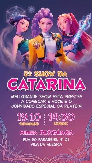 Convite de Aniversário Guerreiras K-pop Editável