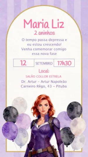 Convite de Aniversário Super-Heroína Lilás para Editar