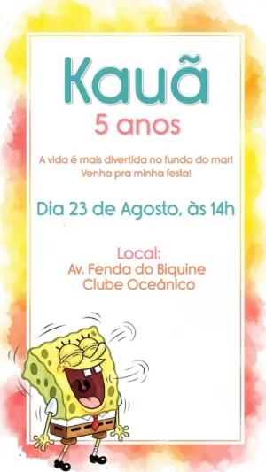 Convite de Aniversário Bob Esponja para Editar Online