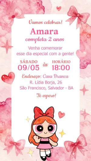 Convite Aniversário Infantil Florzinha Rosa Modelo Editável