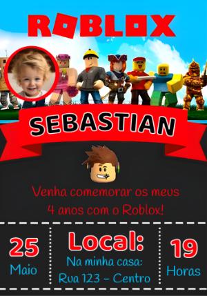 Convite de Aniversário Roblox com Foto para Editar