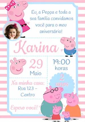 Convite de Aniversário Peppa Pig com foto para Editar Online