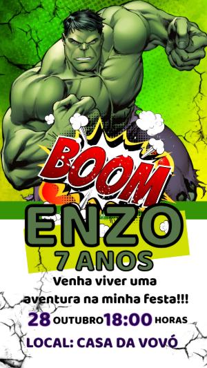 Convite de Aniversário Hulk para Editar | Modelo Digital Herói