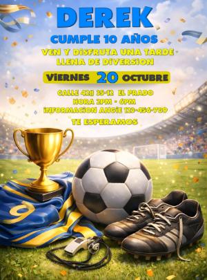 Invitación de Cumpleaños de Fútbol en Estadio para Editar