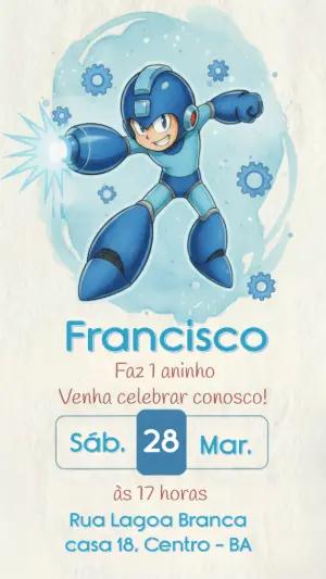 Convite de Aniversário Mega Man Estilo Aquarela para Editar