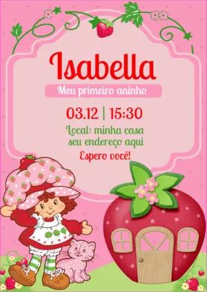 Convite Aniversário Moranguinho com Personagem para Editar Online