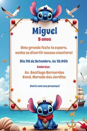 Convite Aniversário Stitch Marinheiro para Editar Online
