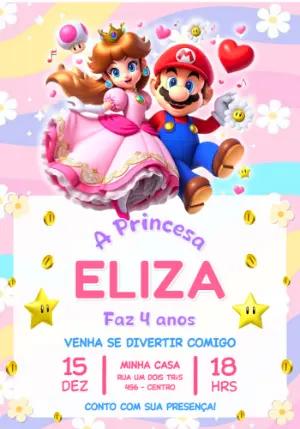 Convite de Aniversário Princesa Peach e Mario Editável