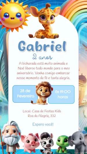 Convite Aniversário Arca de Noé com Animais para Editar Online