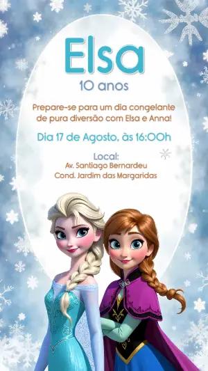 Convite Aniversário Frozen com Princesas para Editar Online