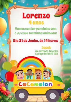 Convite de Aniversário Cocomelon com a Turminha Editável Online