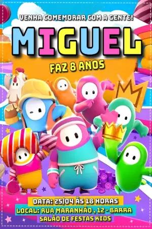 Convite de Aniversário Fall Guys com Personagens para Editar
