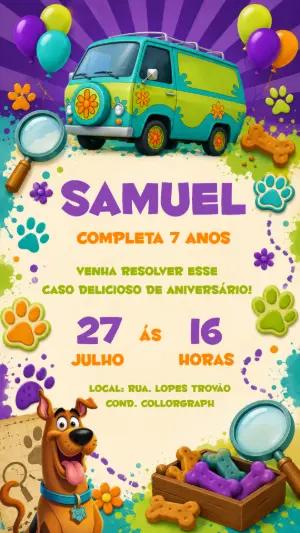 Convite de Aniversário Scooby-Doo Mistério Modelo Editável