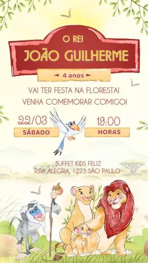 Convite Digital O Rei Leão: Modelo Editável de Aniversário