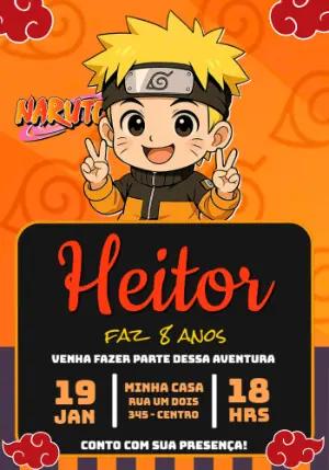 Convite de Aniversário Naruto Chibi Editável para Menino