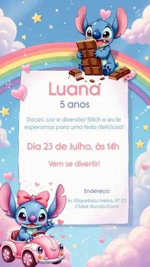 Convite de Aniversário Stitch e Angel para Editar Online