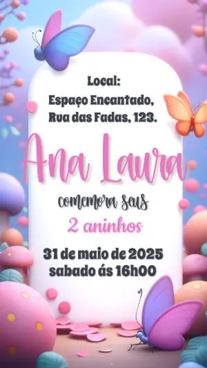 Convite Aniversário Jardim das Borboletas para Editar Online