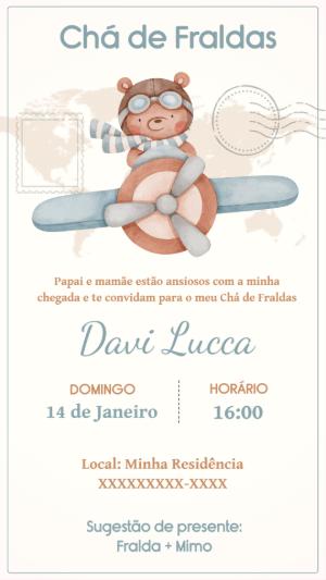 Convite Chá de Fraldas Ursinho Aviador para Editar Online