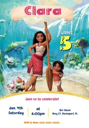 Moana Ocean Birthday Party Invitation - Editable Template