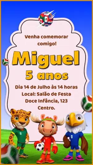 Convite de Aniversário Infantil Futebol com Animais Editável